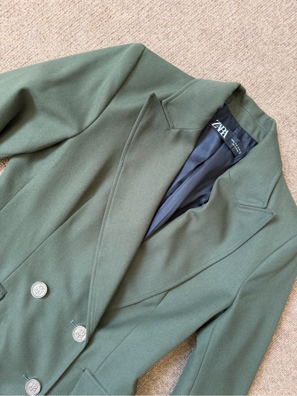 Zara Olive Green Double-Breasted Blazer Jacket - Women's Tailored Coat - Picture 4 of 4